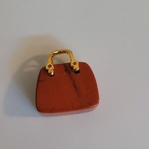 Elegant Brown Handbag Stone Pendant with Gold Accents